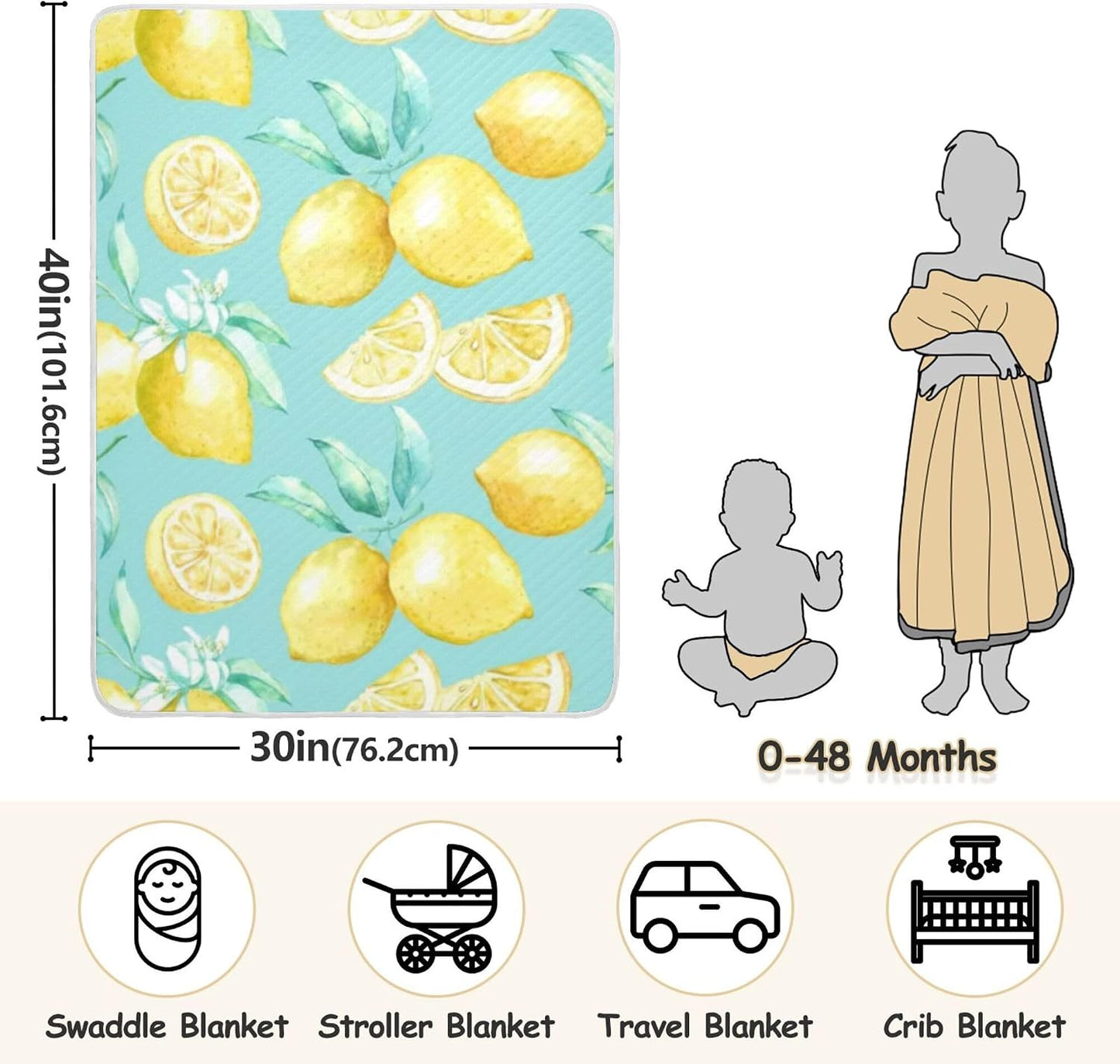 Yellow Lemon Baby Blanket Bed Crib Stroller Cover Blanket Wrap Soft Swaddling Blanket
