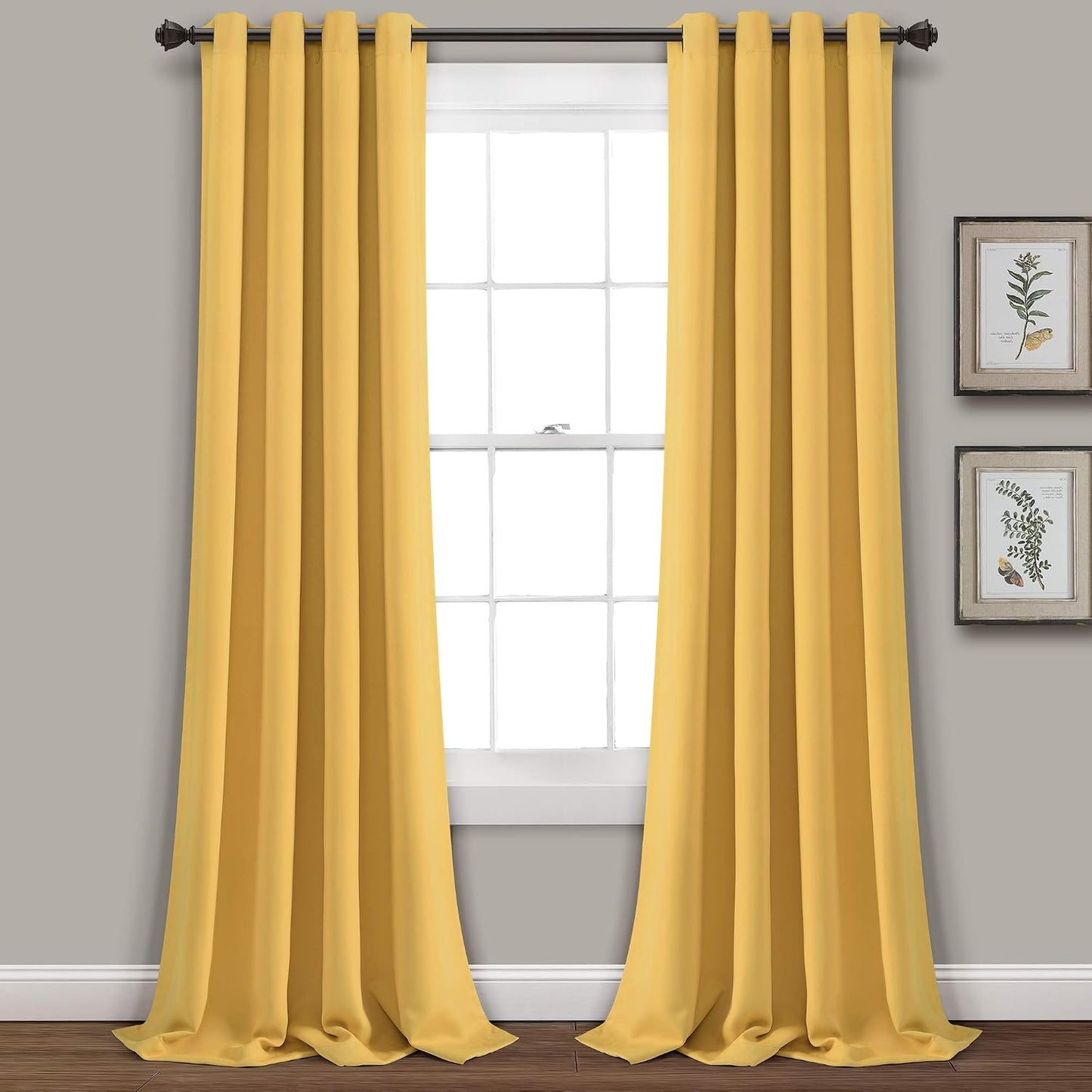 Lush Decor Insulated Grommet Blackout Window Curtain Panels, Pair, 52" W x 95" L, Yellow - Classic Modern Design - Chic Window Decor - Long Curtains For Living Room, Bedroom, Or Dining Room