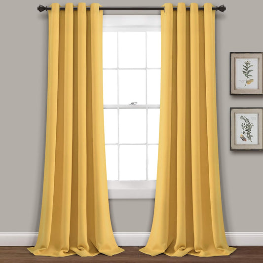 Lush Decor Insulated Grommet Blackout Window Curtain Panels, Pair, 52" W x 95" L, Yellow - Classic Modern Design - Chic Window Decor - Long Curtains For Living Room, Bedroom, Or Dining Room