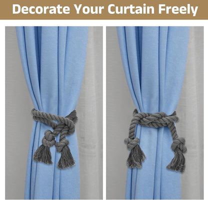 uxcell 2Pcs Rope Curtain Tiebacks, 30" Polyester Tassel Curtain Drapes Holdbacks Hand-Woven Decorative Tie Backs for Home Office Decor, Yellow