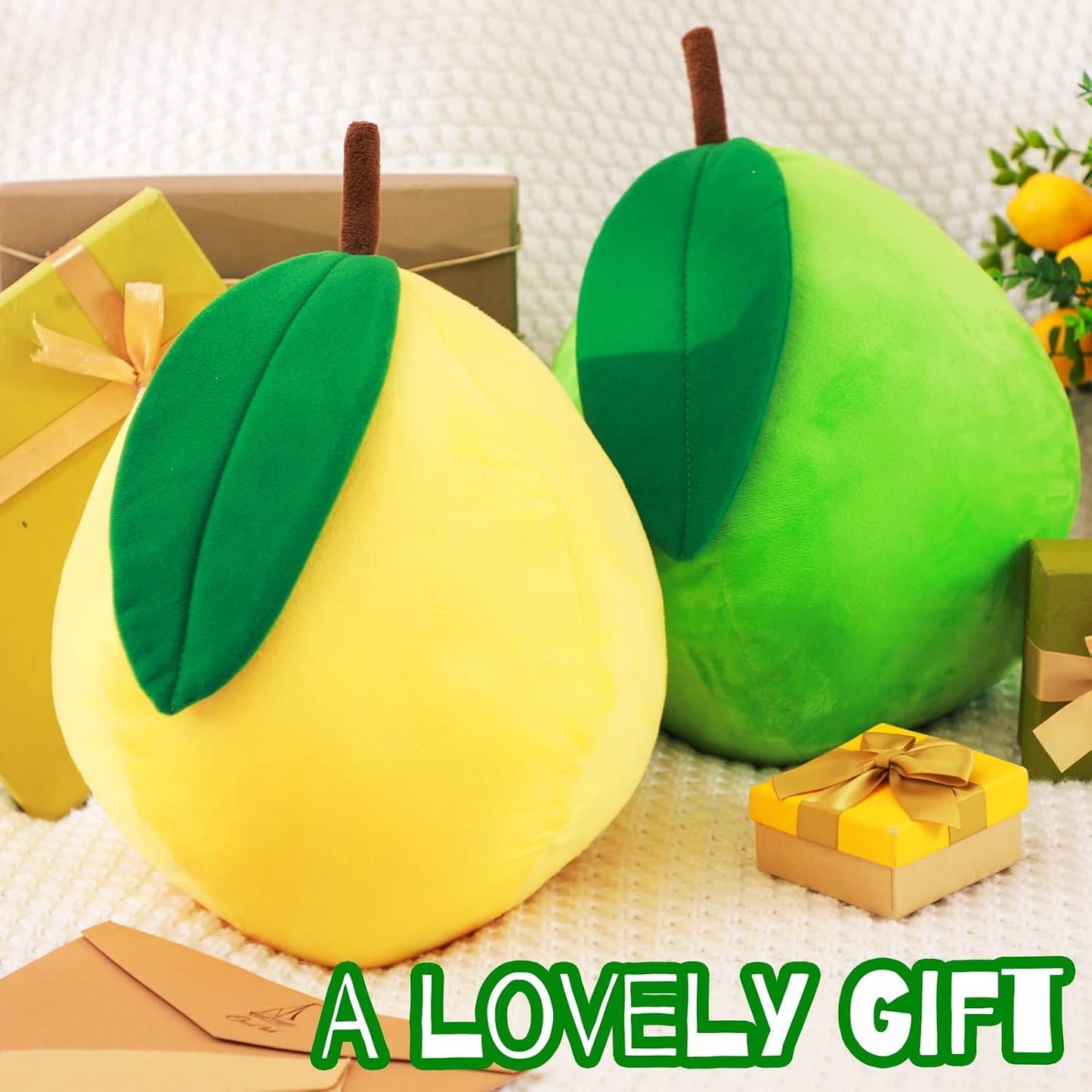 Vercraft 2 Pcs Decorative Lemon Plush Fruit Cute Throw Pillow Kawaii Yellow Hugging Plushies Gift Soft Novelty Green Plush Pillow Cushion Seat Decor for Home 13.8 Inch(Lemon)
