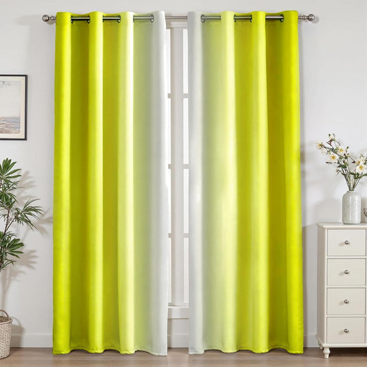weesire Light Yellow Blackout Curtains for Bedroom Living Room 2 Panels 100% Blackout Ombre Gradient Curtains, 52x84 Inches