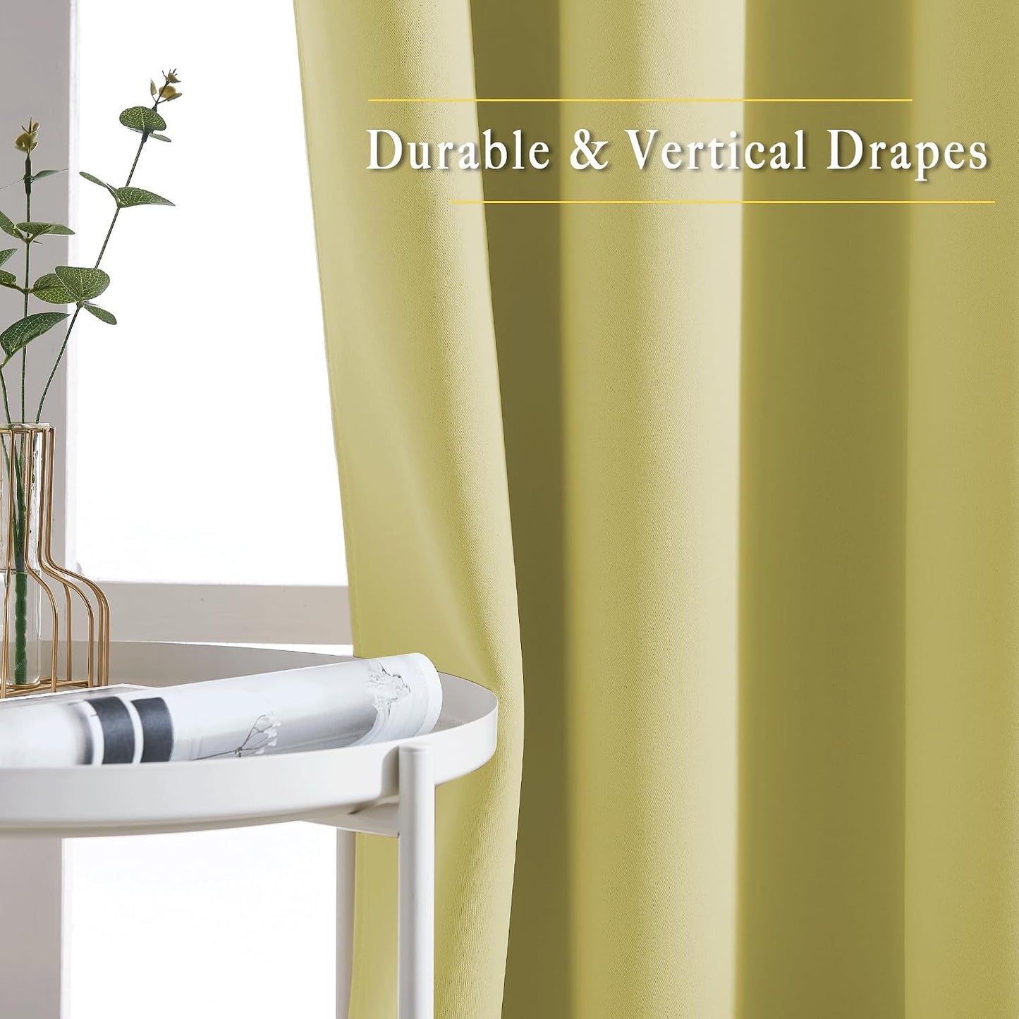 NICETOWN Paler Yellow Blackout Curtains for Bedroom (1 Pair, 52 x 84 inches), Farmhouse Thermal Insulated Room Darkening Drapes for Windows