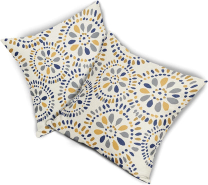 Blue and Yellow Throw Pillow Covers 18x18 Set of 2 Navy Yellow Grey Gray Boho Geometric Flower Pattern Print Decorative Pillowcases Farmhouse Outdoor Square Cushion Cases Decor for Sofa Bed Couch