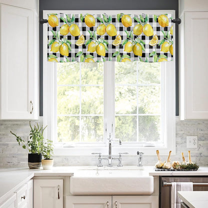Lemon Curtains for Bedroom Living Room Watercolor Art Buffalo Plaid Roman Shades for Windows Farmhouse Curtains & Drapes Aesthetic Rod Pocket Valances for Kitchen Window Curtains Over Sink 1 Panel