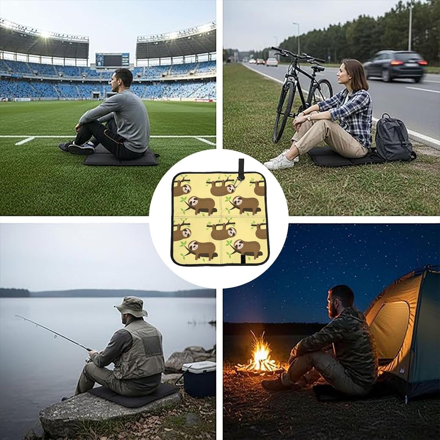 Cute sloths on yellow lemons Print Hiking Seat Pad,Foldable seat cushion,for Camping Backpacking Stadium Outdoor