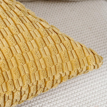 MADIZZ Pack of 2 Corduroy Decorative Euro Sham Pillow Covers 24x24 Inch Yellow Soft Boho Striped Couch Throw Pillows for Bed Pillowcases for Sofa Livingroom Home Decor