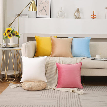 JIAHANNHA Velvet Bright Yellow Throw Pillow Covers Pack of 2 Spring Decorative Soft for Couch Sofa Bed Livingroom Office 18×18 Inches