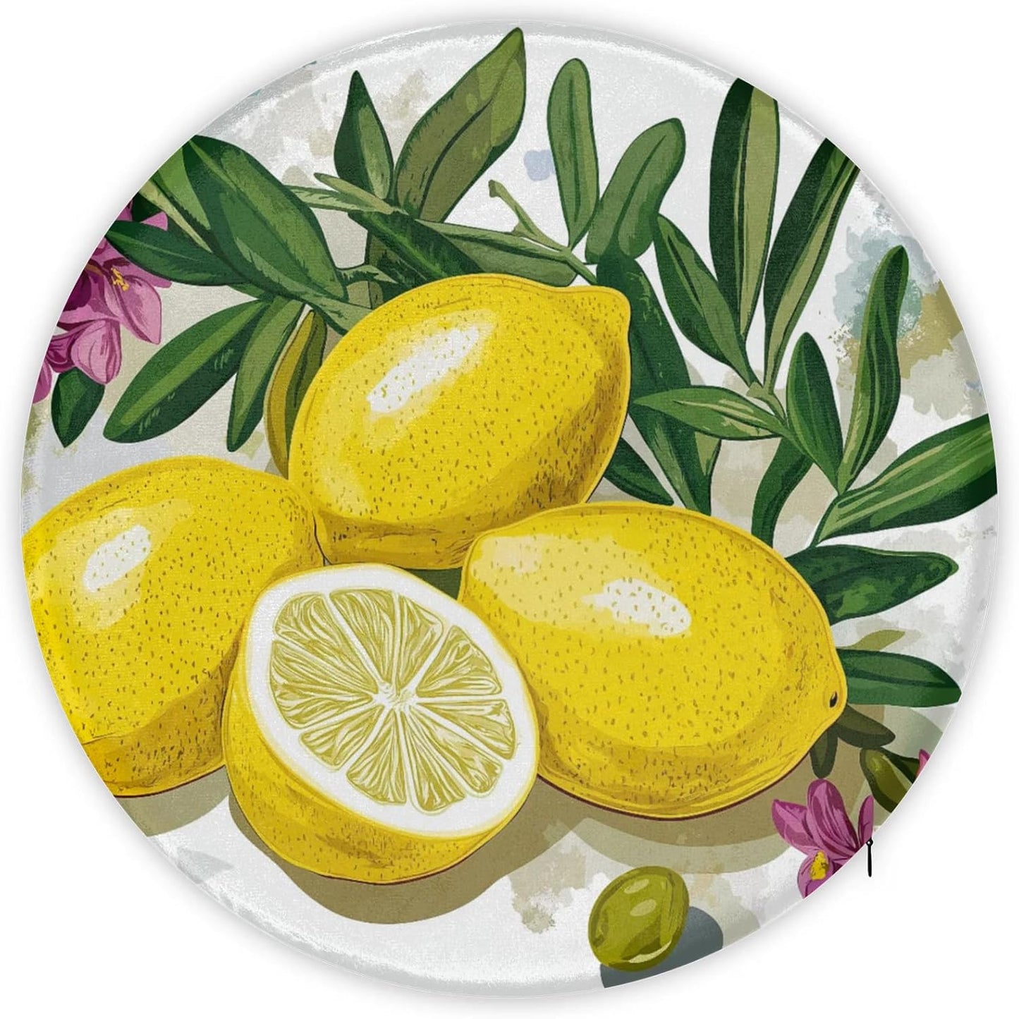 Lemons Yellow Round Chair Cushion for Dining Foam Seat Cushion Cover with Ties Reversible Removable Seat Chair Pads for Indoor Kitchen Decor 14 Inch