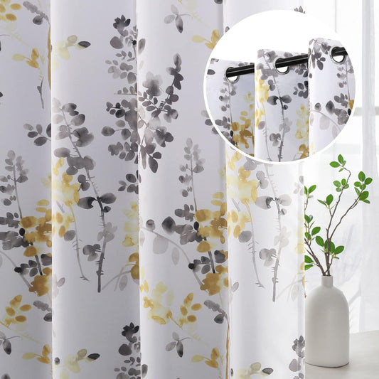 H.VERSAILTEX Curtains for Bedroom Room Darkening Curtains 84 Inch Length 2 Panels Set Thermal Insulated Drapes for Living Room Vintage Classical Floral Pattern Window Treatments, Grey and Yellow