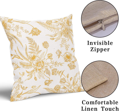 Yellow Flowers Pillow Covers 20x20Inch Set of 2 Light Yellow and White Morden Throw Pillowcase Cotton Linen Square Decorative Pale yellow Floral Cushion Cover for Sofa Bedroom Indoor Outdoor Party