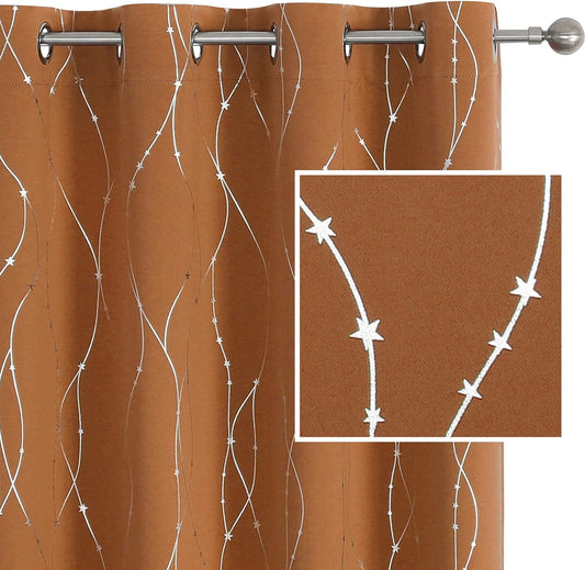 SMILE WEAVER Christmas Blackout Curtains 84 Inch Long 2 Panels for Living Room,Pumpkin Yellow Room Darkening Curtain Star Print Design Noise Reducing Thermal Insulated Window Drapes,Orange