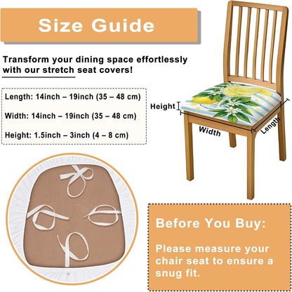 Lemon Seat Covers for Chairs, Summer Tropical Glass Leaves Summer Yellow Spandex Washable Stretch Breathable Chair Covers Decor for Dining Room Kitchen Banquet 4pcs