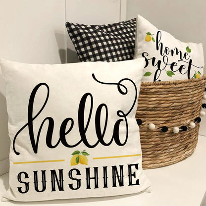AnyDesign Lemon Pillow Covers 18 x 18 in Summer Farmhouse Throw Pillow Case Watercolor Buffalo Plaids Truck Hello Sunshine Cushion Cases for Home Sofa Couch, 4 Pack