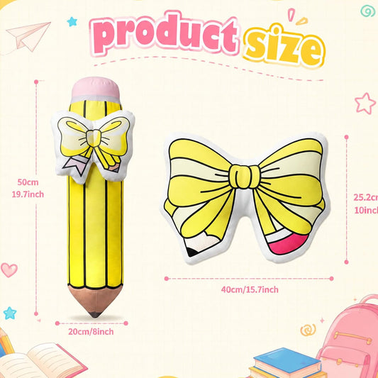 Peryiter 2 Pcs Cute Pencil Pillow Set 20 Inch Large Yellow Pencil Bow Throw Pillows Creative Plush Cushion for Reading Room Office Home Sofa Decoration Birthday Party Women Teacher Gift