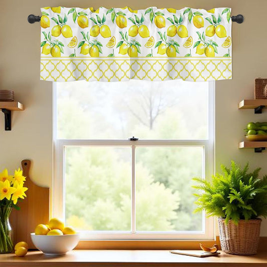 54 Inch X 18 Inch Curtain Valance for Windows, Lemon Fruits Pattern Kitchen Living Room Bedroom Window Treatment with Rod Pocket, Yellow