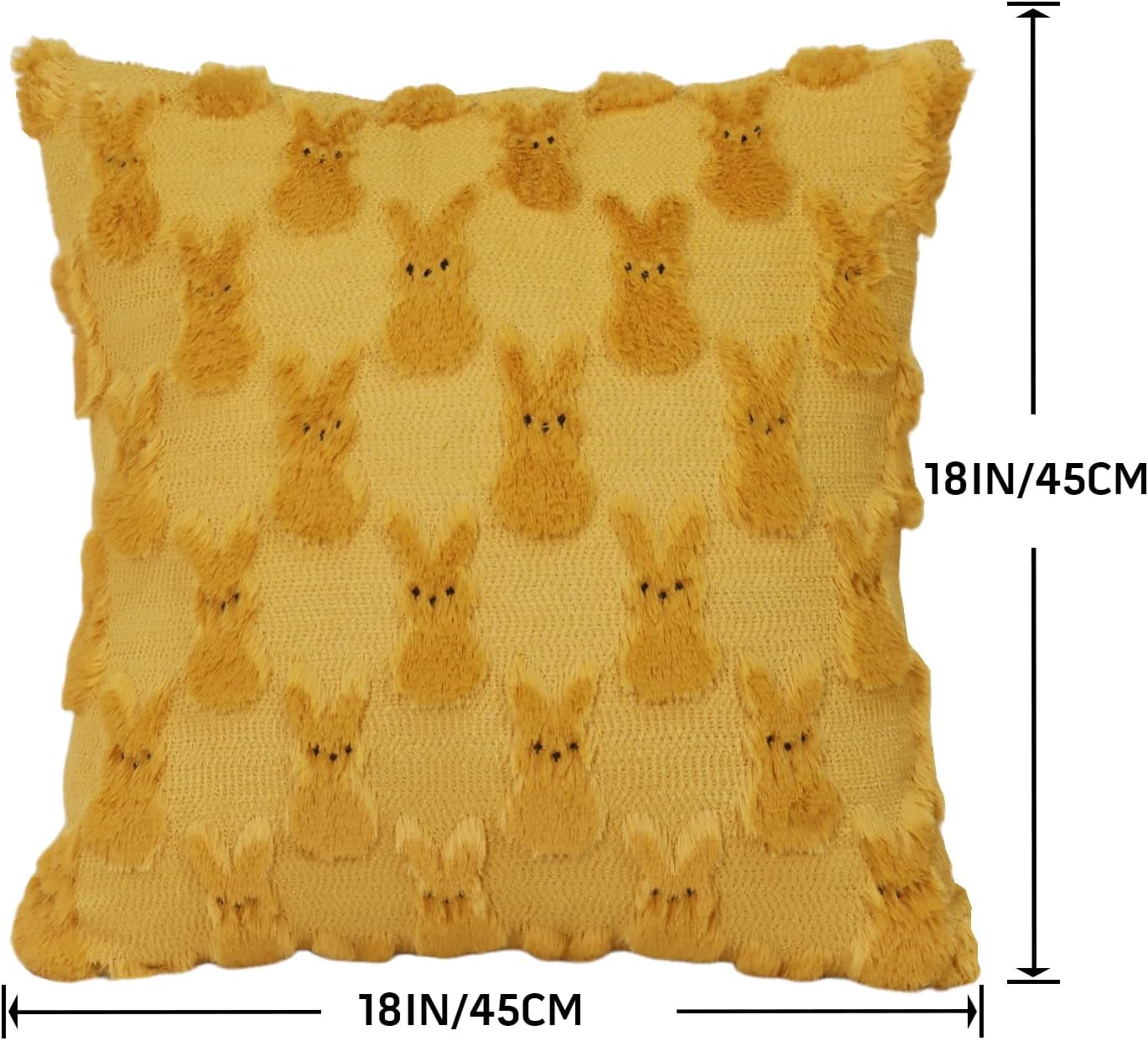 Yuubin Easter Bunny Pillow Covers 18x18 Set of 2,Rabbit Soft Plush Faux Fur Yellow Spring Throw Pillow Cases for Home Decorations Sofa Bedroom Living Room Couch Bed Decor