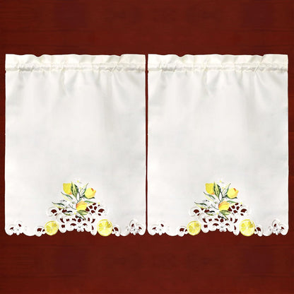 Embroidered Lemon Kitchen Window Curtain Swag and Tiers Set for Spring and Summer (Lemon)
