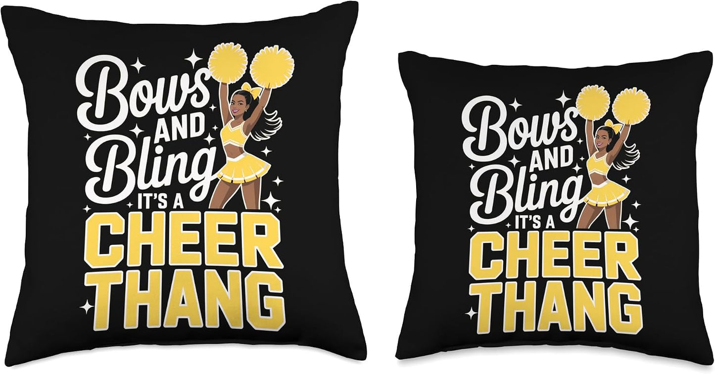 Black Cheerleader Bows Cheer Melanin Cheerleading Yellow Throw Pillow