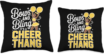 Black Cheerleader Bows Cheer Melanin Cheerleading Yellow Throw Pillow