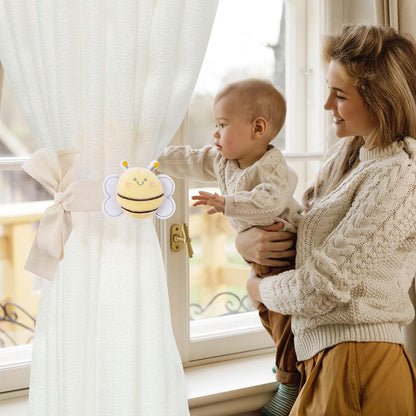 Cute Cartoon Animal Curtain Tiebacks, 4Pcs Drape Rope Holdbacks with Embroidered Bee Decor Cotton Curtain Ties for Baby Kid Room (Little Bee)