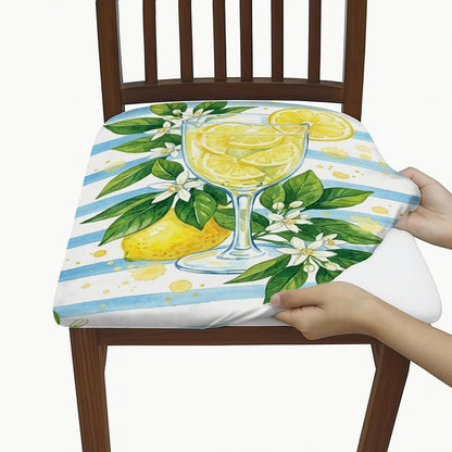 Lemon Seat Covers for Chairs, Summer Tropical Glass Leaves Summer Yellow Spandex Washable Stretch Breathable Chair Covers Decor for Dining Room Kitchen Banquet 4pcs