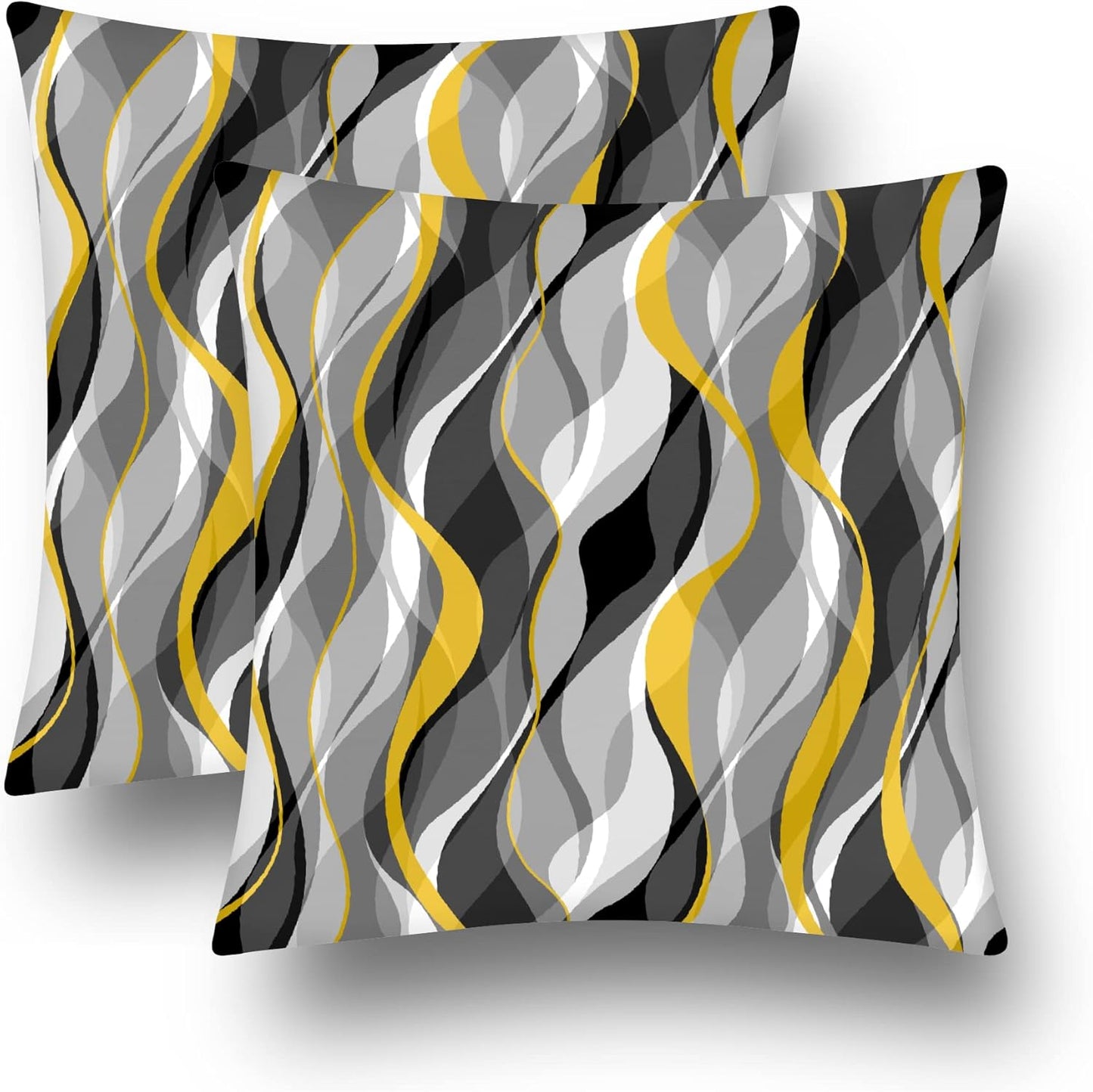 Black and Yellow Grey Throw Pillow Covers Set of 2 Modern Geometric Lines Cushion Covers for Living Room Sofa Accent Home Decor Abstract Art Decorative Pillowcases Outdoor Pillows Covers 18"x18" White