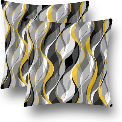 Black and Yellow Grey Throw Pillow Covers Set of 2 Modern Geometric Lines Cushion Covers for Living Room Sofa Accent Home Decor Abstract Art Decorative Pillowcases Outdoor Pillows Covers 18"x18" White