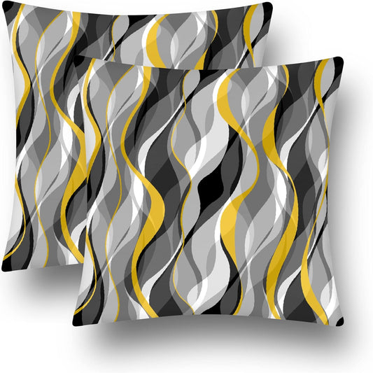 Black and Yellow Grey Throw Pillow Covers Set of 2 Modern Geometric Lines Cushion Covers for Living Room Sofa Accent Home Decor Abstract Art Decorative Pillowcases Outdoor Pillows Covers 18"x18" White
