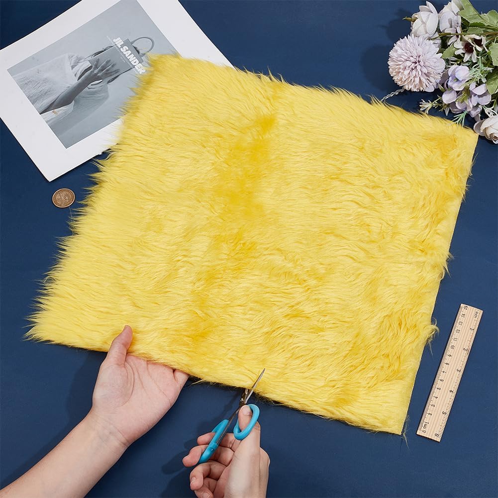 BENECREAT 15.75x15.75 Inch Faux Fur Fabric, Yellow Fur Fabric, Fur Ribbon Faux Mohair Fabric Fur Cloth for Cosplay Craft DIY Costumes Decoration