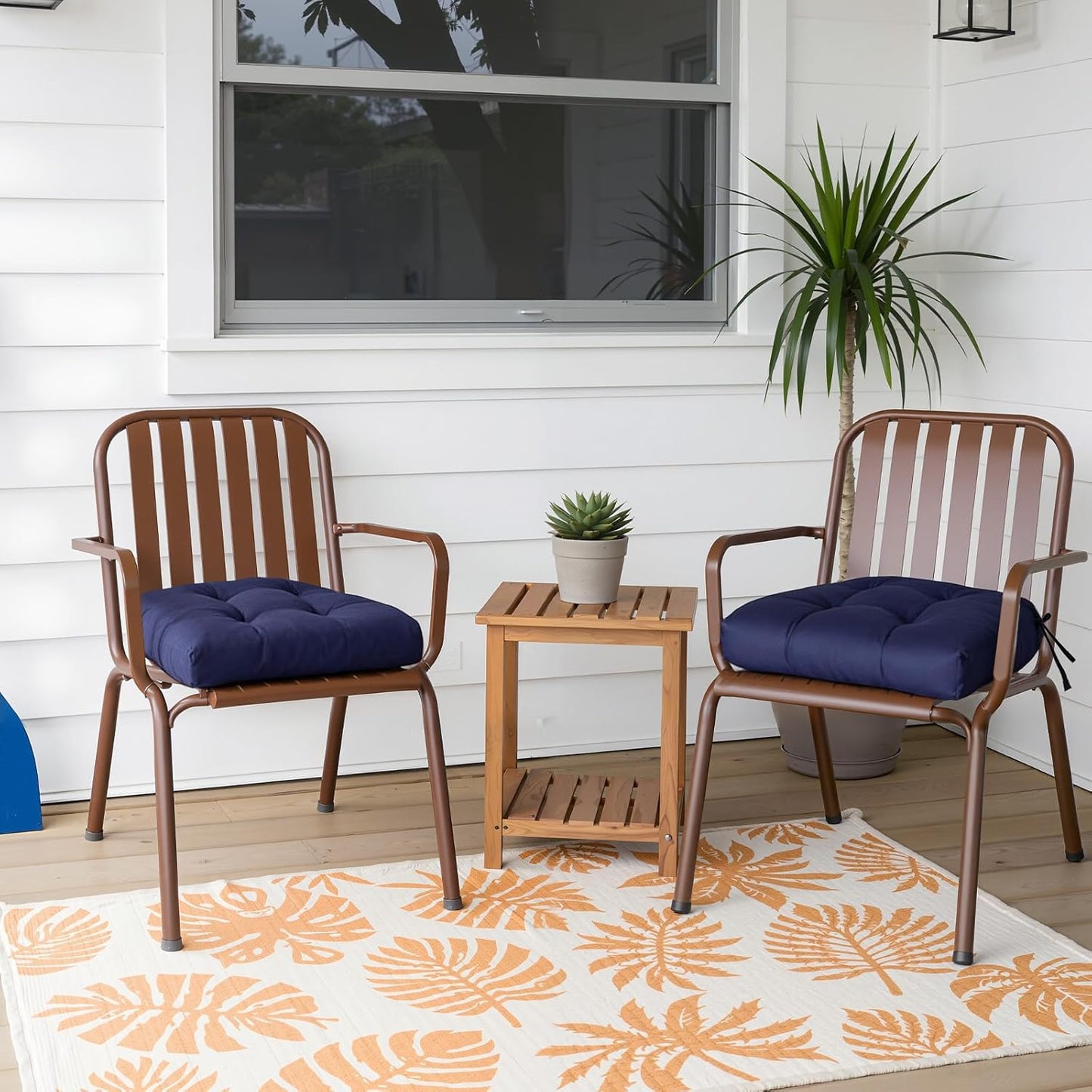 Gnostik 2 Pcs Outdoor Seat Cushions, Yellow Waterproof U Shaped Outdoor Chair Cushions Patio Chair Seat Pads for Porch, Garden Furniture, 18.6"X18.6"