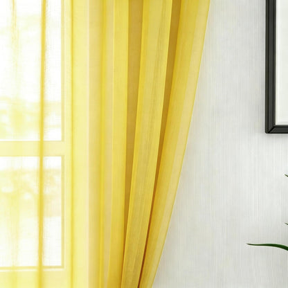 Yellow Sheer Valance 16 inches Long Curtain Toppers Living Room Bedroom Kitchen over Sink Voile Transparent Linen Textured Valence Curtain Small Short Mini Door Window Treatment 1 Panel Rod Pocket