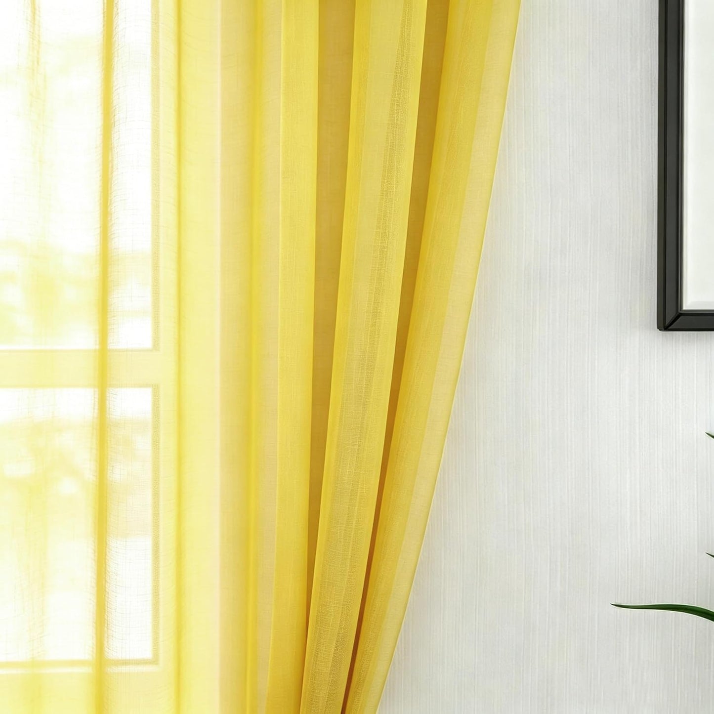 UPOPO Yellow Sheer Tier Curtains 16 inches Long Voile Kitchen Tiers Linen Textured Cafe Curtains Bathroom Basement Short Small Curtain Panels for Door Half Window Curtains 2 Panels Rod Pocket