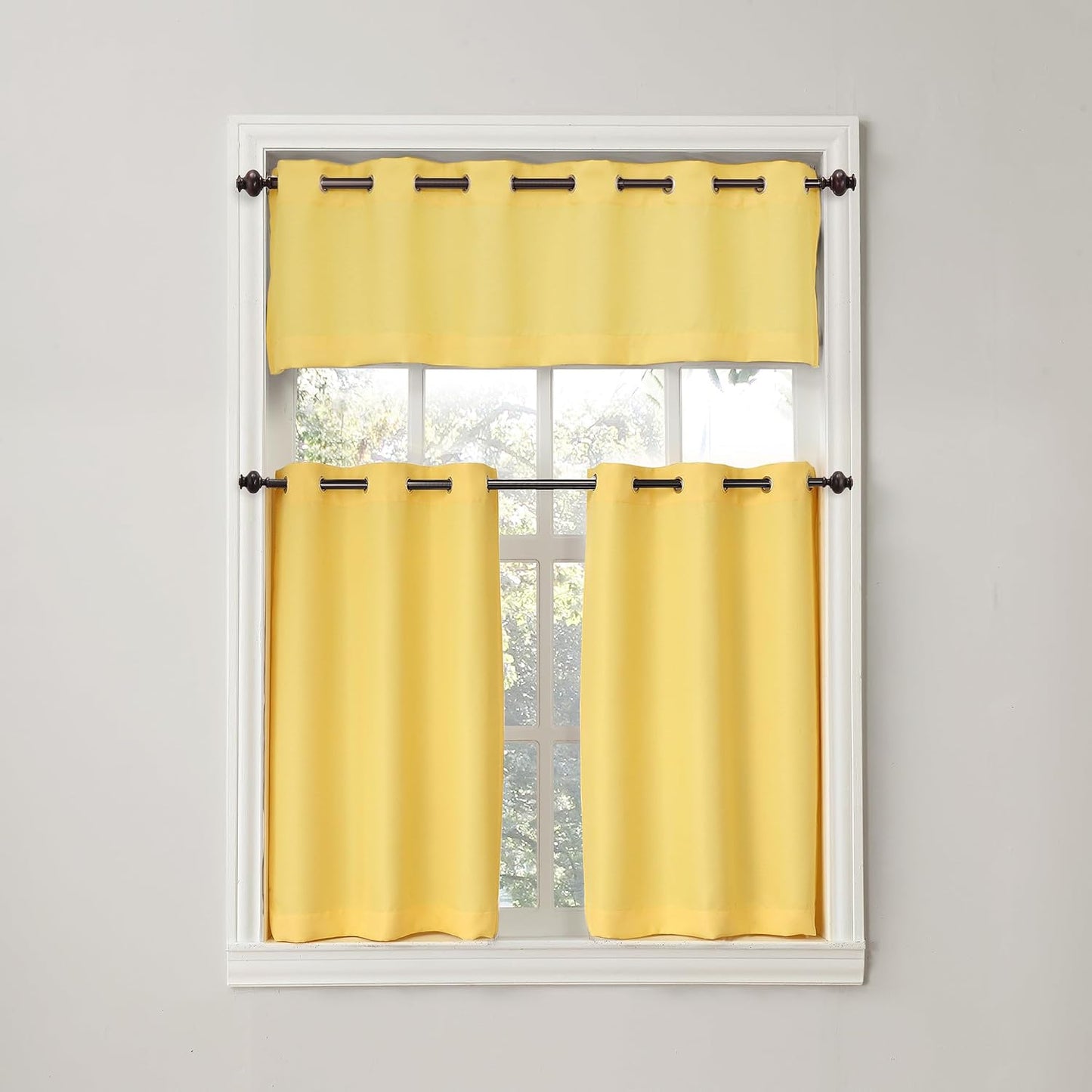 No. 918 Montego Casual Textured Semi-Sheer Grommet Kitchen Curtain Valance, Yellow, 14"W x 56"L