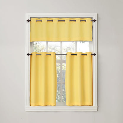 No. 918 Montego Casual Textured Semi-Sheer Grommet Kitchen Curtain Valance, Yellow, 14"W x 56"L
