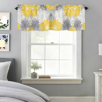 Savannan Window Valance Curtain, Abstract Flowers on Gray Rod Pocket Short Curtain Valances for Kitchen Bedroom Living Room Cafe 1 Panel 42x18in Watercolor Yellow White Flowers