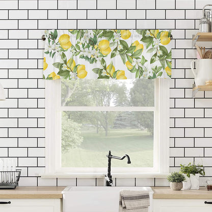 Summer Lemon Curtains for Bedroom Living Room Watercolor Plant Fruit Art Shades Curtains & Drapes Summer Rustic Fresh Flower Leaf Aesthetic Pocket Valances Kitchen Window Curtains Over Sink 54x18in