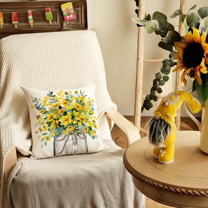 AACORS Spring Pillow Cover 18x18 Inch Eucalyptus Flowers Decor Vase Bee Farmhouse Summer Pillow Case Decorations for Home Sofa Couch AA509-18