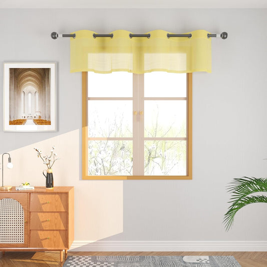 UPOPO Yellow Sheer Valance for Windows 16 inch Linen Textured Open Weave Short Small Mini Curtains Topper Farmhouse Vintage Living Room Bedroom Door Kitchen Bathroom 1 Panel Grommet Top 52"x16"