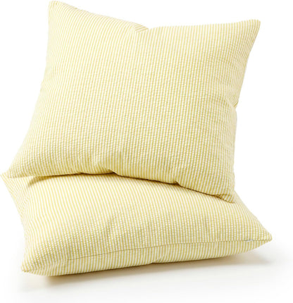 Huhumy Yellow 2 Pack Throw Pillow Cover 18" x 18" for Home Decoration Striped Modern Style Decorative Cushion Covers No Inserts Seersucker Pillow Cover for Outdoor Patio Living Room Chair Bed Couch