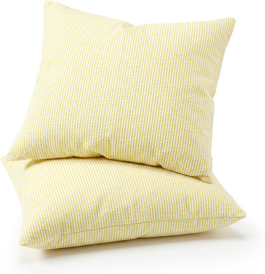 Huhumy Yellow 2 Pack Throw Pillow Cover 18" x 18" for Home Decoration Striped Modern Style Decorative Cushion Covers No Inserts Seersucker Pillow Cover for Outdoor Patio Living Room Chair Bed Couch