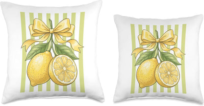 Watercolor Lemon Fruit Yellow Bow Citrus Design Throw Pillow