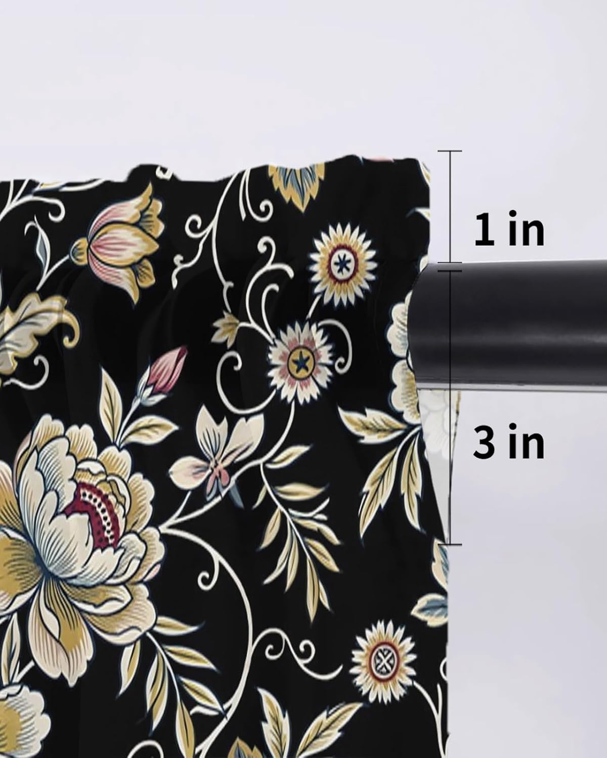Damask Florals Sheer Curtains for Bedroom Living Room Window Tier Curtains 24 Inch Length,Garden Yellow Flowers Daisy Leaf Rustic Black Kitchen Curtains Small Half Window Drapes 27.5"x24" 2 Panels