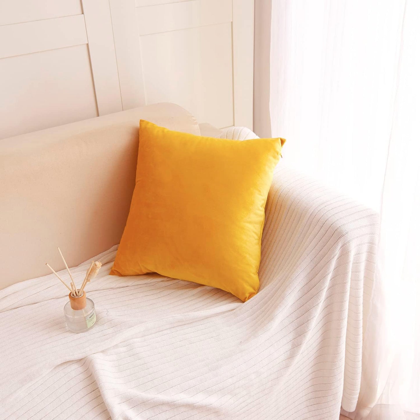 Hibate 2 Pack Soft Velvet Couch Throw Pillow Covers 18x18 Inch for Sofa Living Room Bedroom (Yellow)