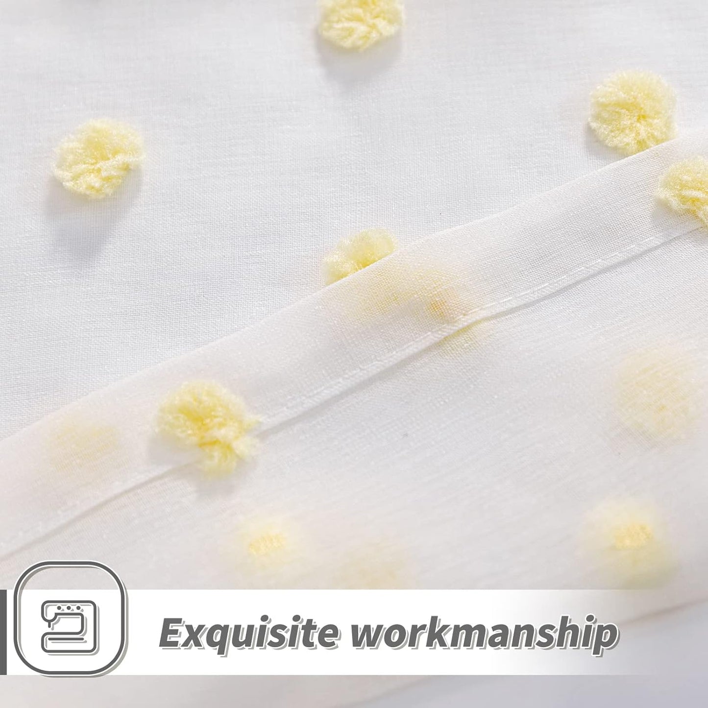 MYSKY HOME Pom Pom Sheer Curtains Rod Pocket Voile Sheer Drapes Window Curtains, 52"W x 72"L (Pack of 2), Yellow Pom Pom, Modern, All Season, Bedroom, Living Room, Nursery Room