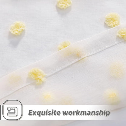 MYSKY HOME Pom Pom Sheer Curtains Rod Pocket Voile Sheer Drapes Window Curtains, 52"W x 72"L (Pack of 2), Yellow Pom Pom, Modern, All Season, Bedroom, Living Room, Nursery Room