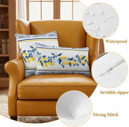 Summer Lemon Outdoor Pillow Covers Pack of 2 Lemon Flower Mediterranean Waterproof Garden Farmhouse Cushion Cases Decorative for Patio Furniture Balcony Couch Sofa 20 x 20 Inch