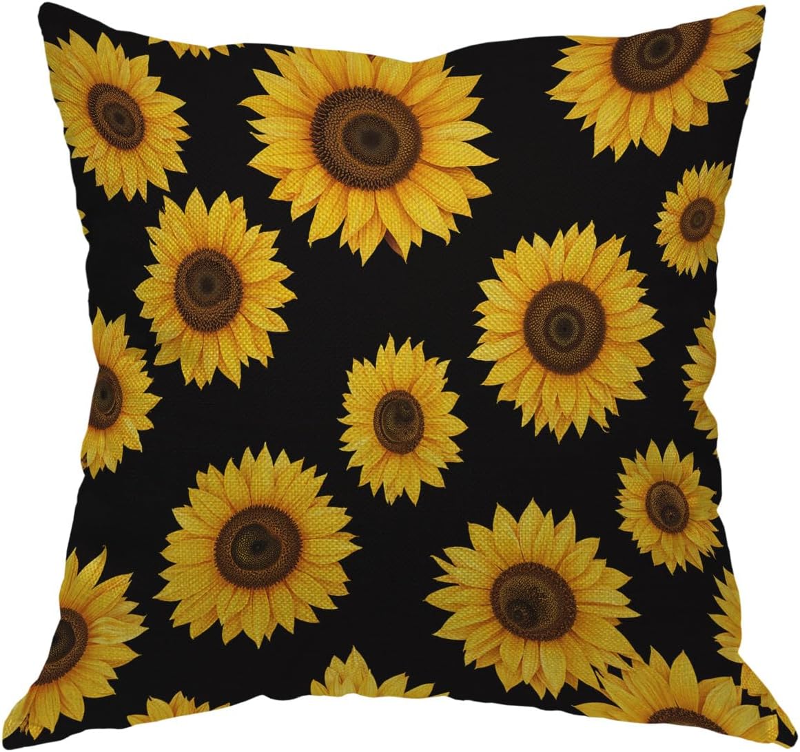Moslion Sunflower Floral Yellow Flower Blossom Petals Plant Throw Pillow Covers Pillowcases 18x18 Inch Cotton Linen Home Pillow Protector for Men Women
