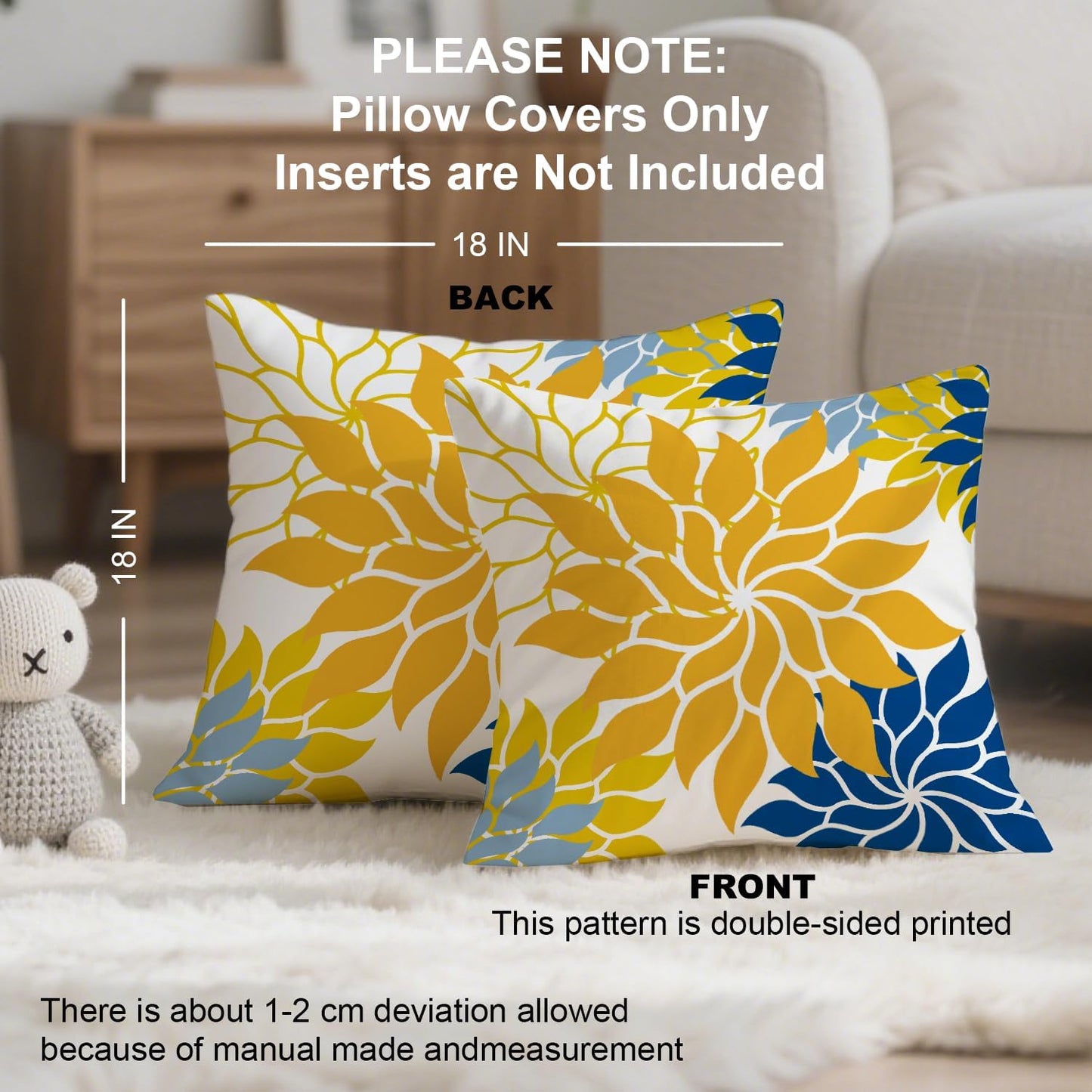 Boho Floral Abstract Pillow Cover,Yellow Blue Dahlia Decorative Cushion Case to Sofa/Bed/Living Room, Gift for Mom, Friends,Housewarming, Birthdays & Spring Summer Home Decor,18x18 Inch