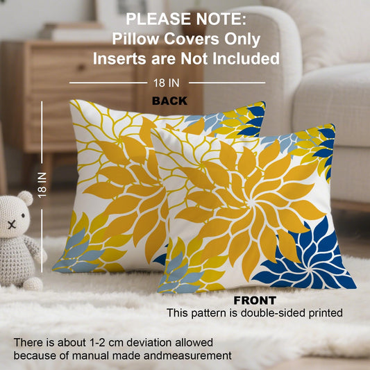 Boho Floral Abstract Pillow Cover,Yellow Blue Dahlia Decorative Cushion Case to Sofa/Bed/Living Room, Gift for Mom, Friends,Housewarming, Birthdays & Spring Summer Home Decor,18x18 Inch